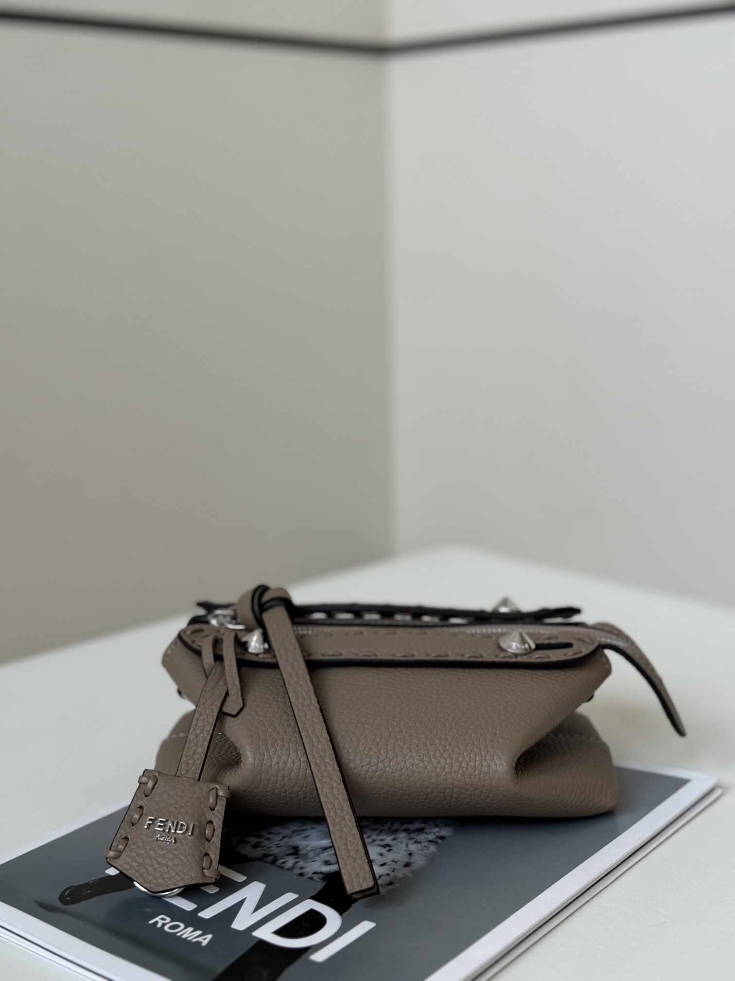 Fendi Mini By The Way Selleria With 156 Hand-sewn Topstitches Shoulder Bag Grey